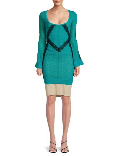 Roberto Cavalli Women's Lace Bell Sleeve Bodycon Dress In Turquoise