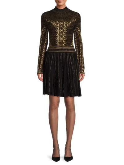 Roberto Cavalli Women's Lace Wool Blend Mini Dres In Black Gold