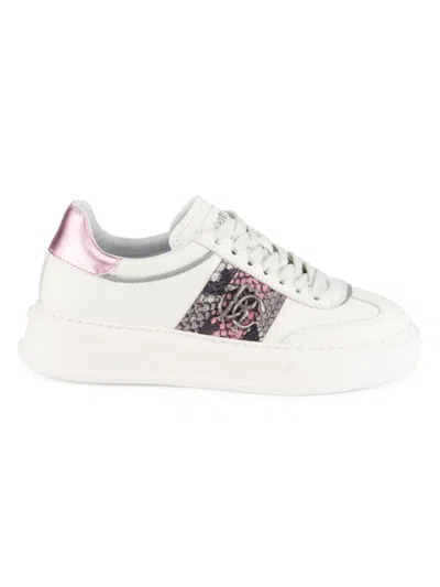Roberto Cavalli Women's Leather Low-top Sneakers In White Pink