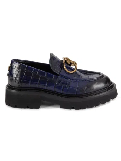 Roberto Cavalli Women's Logo Croc-embossed Leather Loafers In Blue