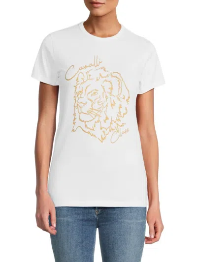 Roberto Cavalli Women's Logo Graphic T-shirt In White Gold
