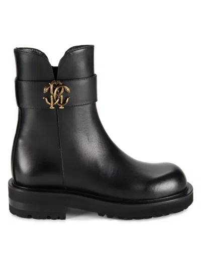 Roberto Cavalli Women's Logo Leather Ankle Booties In Black