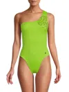 Roberto Cavalli Women's Logo One Shoulder One-piece Swimsuit In Lime Green