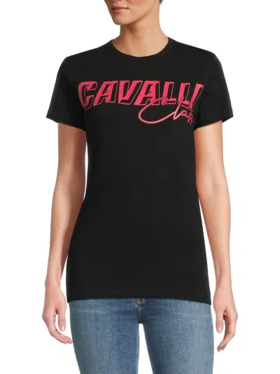 Roberto Cavalli Women's Logo Stretch Cotton T-shirt In Black