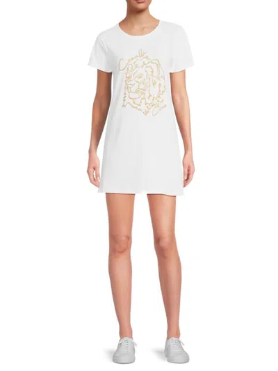 Roberto Cavalli Women's Logo Stretch Cotton T-shirt Dress In White Gold