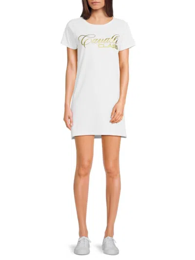 Roberto Cavalli Women's Logo T-shirt Minidress In White Gold