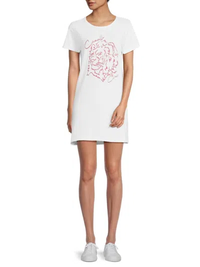 Roberto Cavalli Women's Logo T-shirt Minidress In White Pink