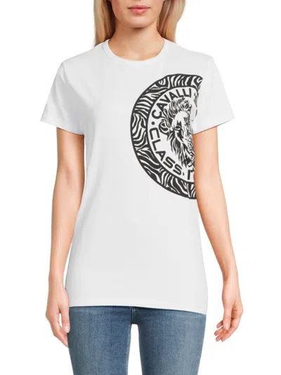Roberto Cavalli Women's Logo T-shirt In White Black