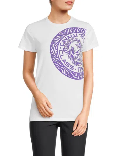 Roberto Cavalli Women's Logo T-shirt In White Purple