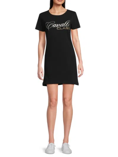 Roberto Cavalli Women's Metallic Logo T-shirt Minidress In Black