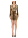 Roberto Cavalli Fitted Mini Dress With Leopard Print And Embellishments In Animal Print