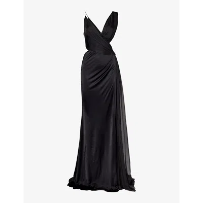 Roberto Cavalli Womens Nero Cut-out V-neck Woven Maxi Dress