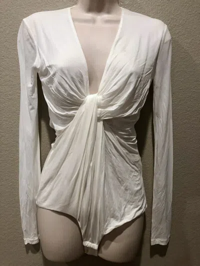 Pre-owned Roberto Cavalli Women's Off White Draped Ruched Long Sleeve Bodysuit Sizes 4/6