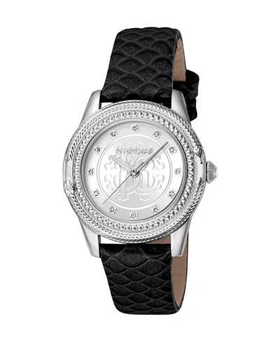 Roberto Cavalli Women's Quartz Black Leather Watch 32mm In Silver