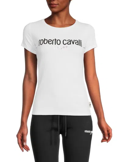 Roberto Cavalli Women's Slim Fit Logo Crewneck T Shirt In White