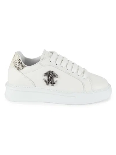 Roberto Cavalli Logo-plaque Leather Sneakers In White