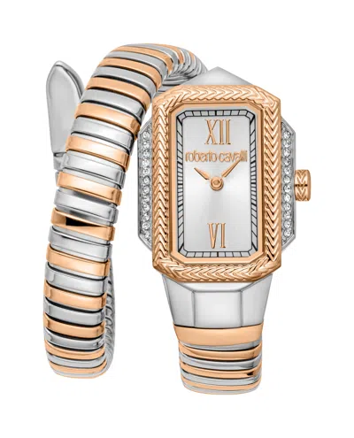 Roberto Cavalli Women Snake Stainless Steel Two Tone Silver & Rose Gold Color Watch In Multi
