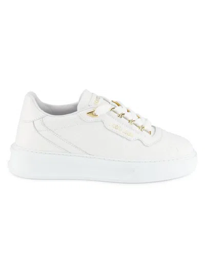 Roberto Cavalli Women's Snakeskin-embossed Leather Platform Sneakers In White
