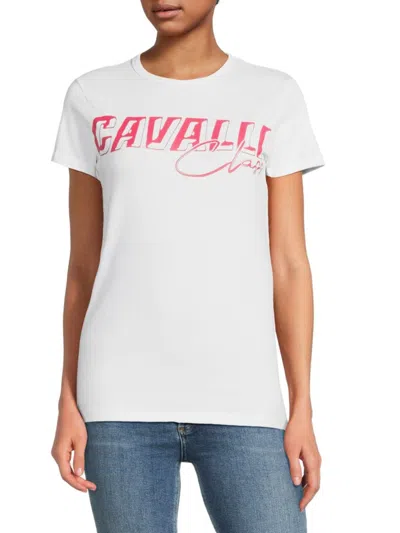 Roberto Cavalli Women's Stretch Cotton Logo T-shirt In White