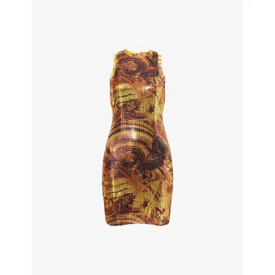 Roberto Cavalli Womens Ambra Nero Ambra Graphic-print Sequined Mini Dress