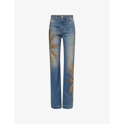 Roberto Cavalli Womens Embroidered Straight-leg Denim Jeans Blu Scuro