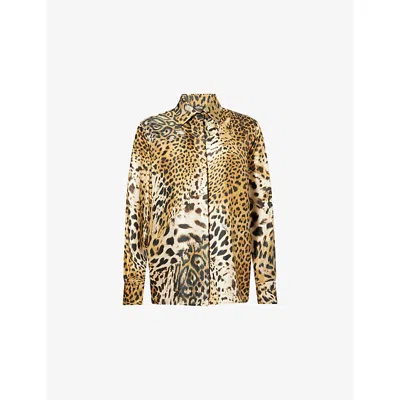 Roberto Cavalli Womens Animal-print Long-sleeves Silk Shirt Naturale