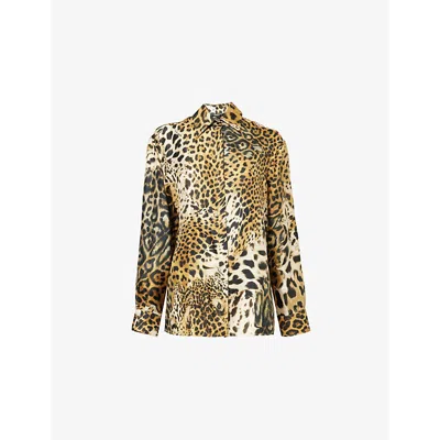 Roberto Cavalli Womens Animal-print Long-sleeves Silk Shirt Naturale