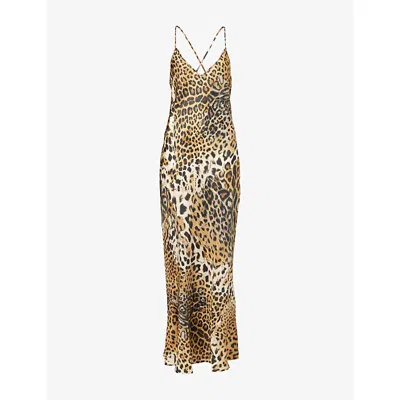 Roberto Cavalli Womens Naturale Animal-print Open-back Silk Maxi Dress In Animal Print