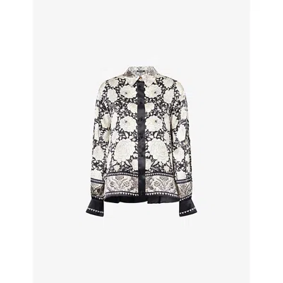 Roberto Cavalli Womens Nero Avorio Flora-print Long-sleeve Silk Shirt