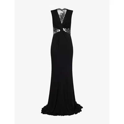Roberto Cavalli Womens Nero Cut-out Lace-panel Woven Gown In Black