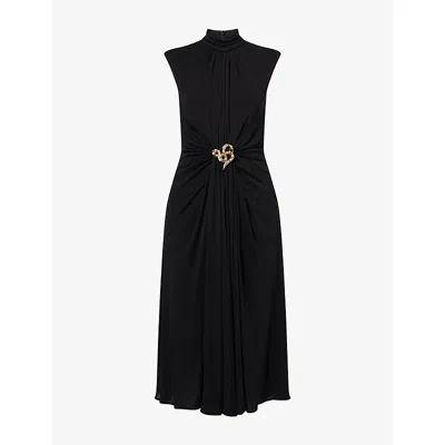 Roberto Cavalli Womens Nero Gathered High Neck Woven Midi Dress In Black
