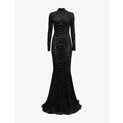 Roberto Cavalli Womens Nero Leopard Burnout Velvet Maxi Dress In Black