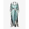 Roberto Cavalli Womens Turchese Belted Plunge-v-neck Silk Kaftan In Black