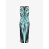 Roberto Cavalli Womens Turchese Striped Plunge Stretch-woven Midi Dress In Blue