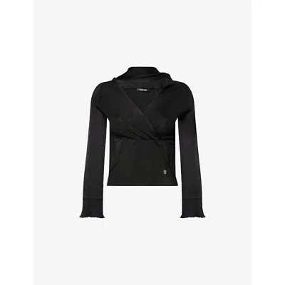 Roberto Cavalli Womens Nero V-neck Long-sleeves Knitted Top In Black