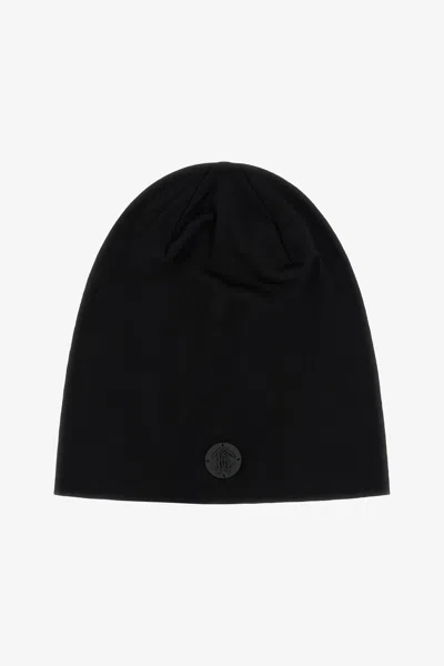 Roberto Cavalli Wool Beanie With Mirror Snake Monogram In Black