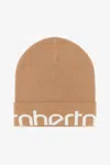 Roberto Cavalli Wool Blend Beanie With Logo In Light Brown