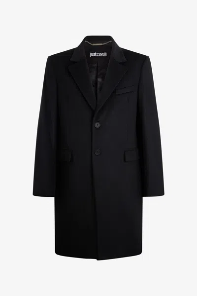 Roberto Cavalli Wool Blend Coat In Black
