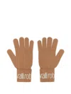 Roberto Cavalli Wool-blend Logo Gloves In Brown