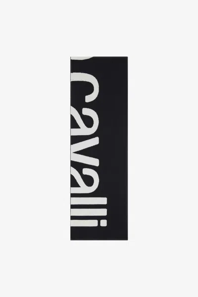 Roberto Cavalli Wool Blend Scarf With Logo In Black