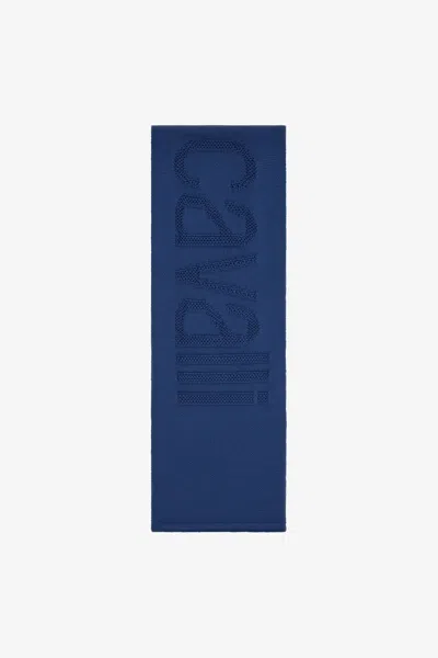 Roberto Cavalli Wool Blend Scarf With Logo Workmanship In Blue