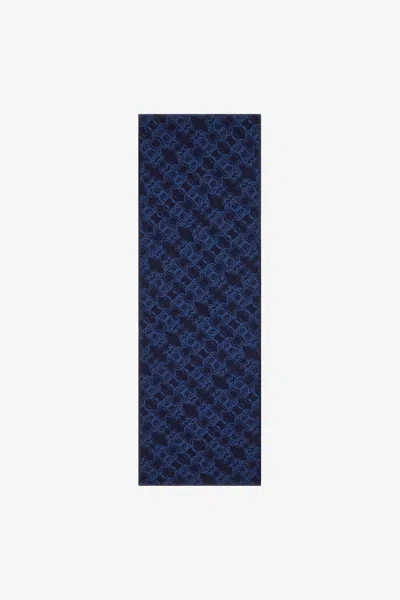 Roberto Cavalli Wool Blend Scarf With Rc Monogram And Logo In Dark Blue
