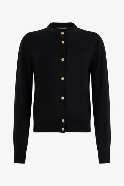 Roberto Cavalli Wool Cardigan In Black