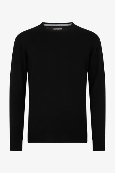 Roberto Cavalli Crew Neck Wool Sweater In Black