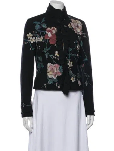 Pre-owned Roberto Cavalli Wool Floral Print Jacket In Black