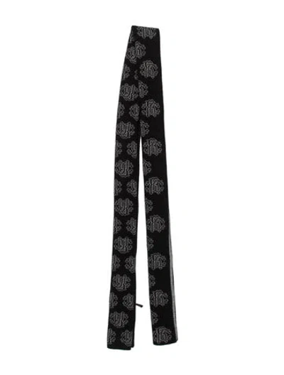 Pre-owned Roberto Cavalli Wool Graphic Print Scarf In Black