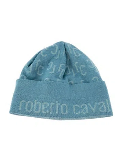 Pre-owned Roberto Cavalli Wool Printed Beanie In Blue