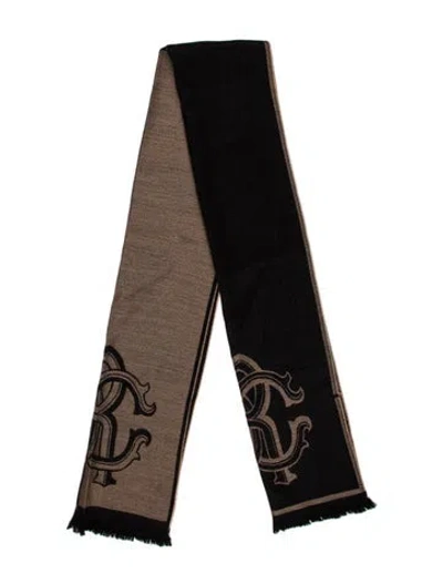 Pre-owned Roberto Cavalli Wool Printed Scarf In Black