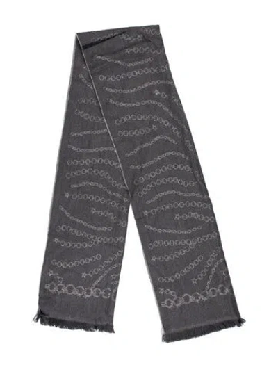 Pre-owned Roberto Cavalli Wool Printed Scarf In Gray