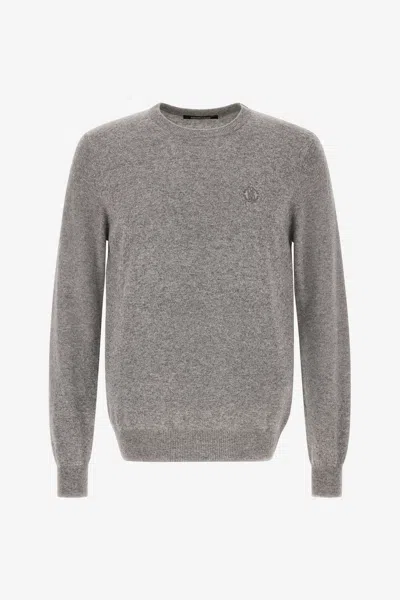 Roberto Cavalli Wool Sweater With Monogram Mirror Snake In Gray